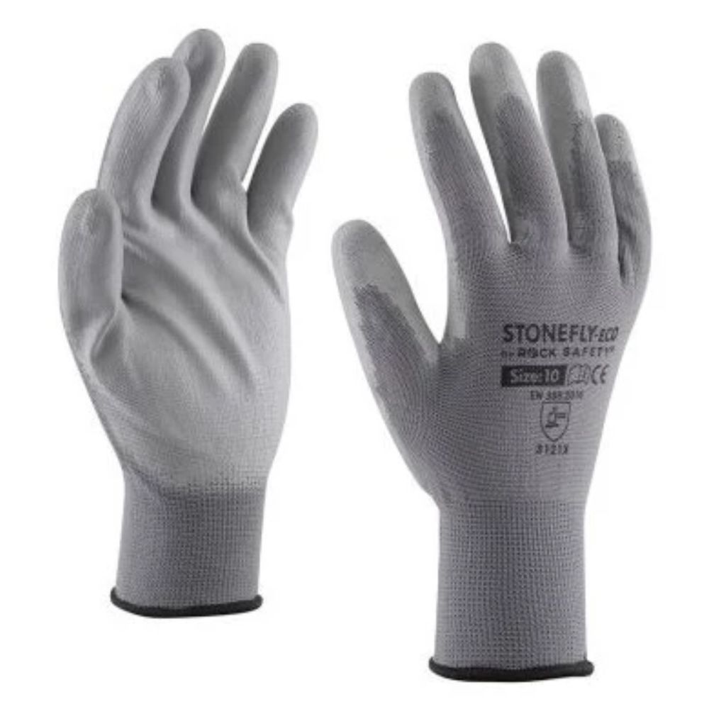 Pracovné rukavice polyesterové s PU dlaňou veľkosť č. 10 (XL) sivé